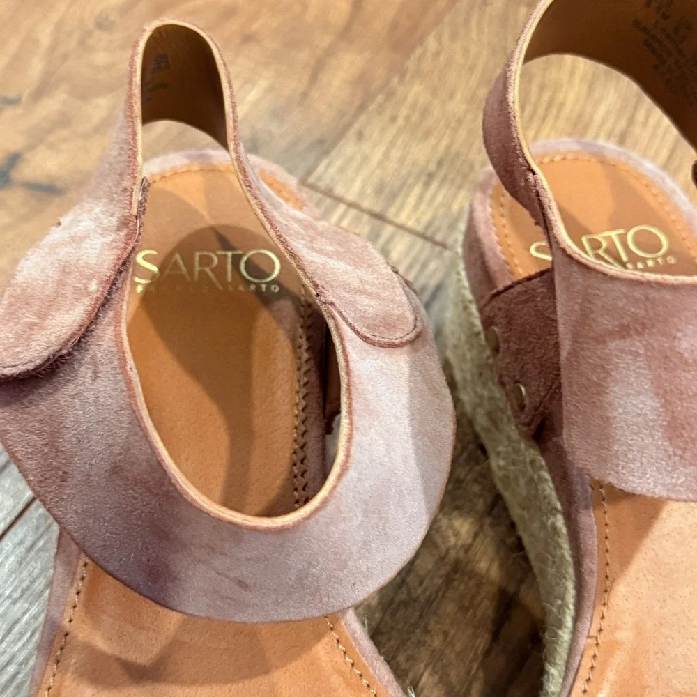 Franco Sarto Pellia Espadrille Wedge Sandals Mauve Suede Women's US 8.5 Pink